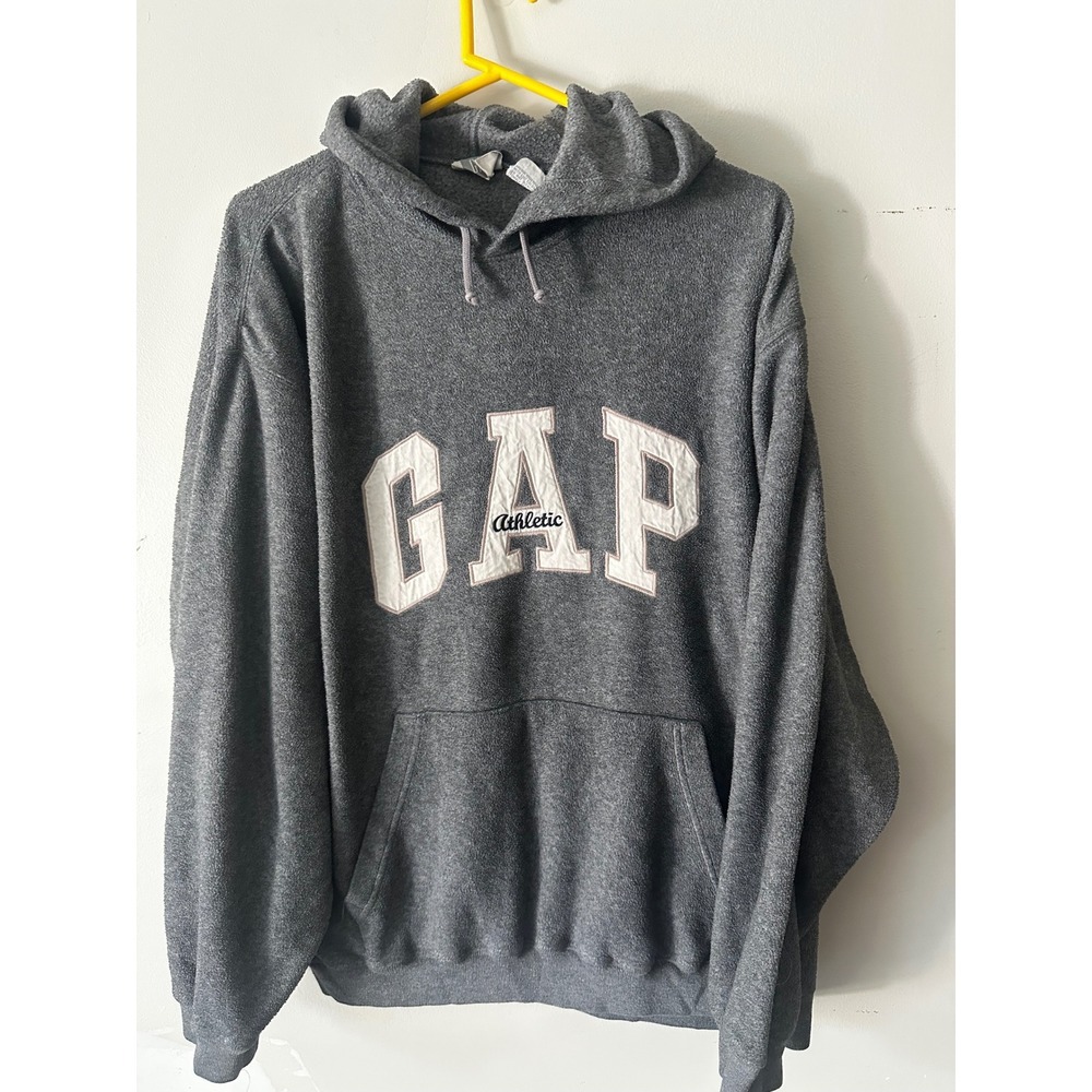 Vintage Gap 90's Athletic Sweats Gray Fleece Hoodie Sweatshirt Applique Logo